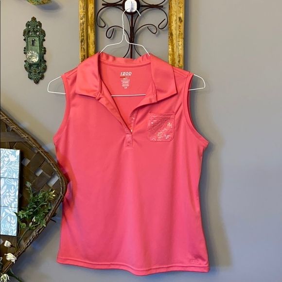 Izod Performance Sleeveless Sequin Pocket Polo Top - Picture 1 of 4